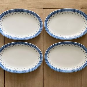 Set of 4 Bauscher Weiden Germany Oval Restaurant Ware Dishes Plates Blue Flowers